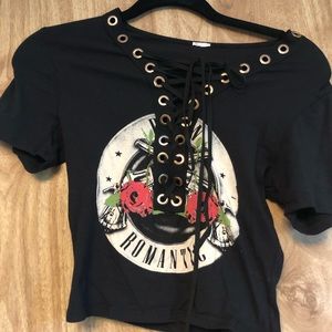 Lace up front graphic tee